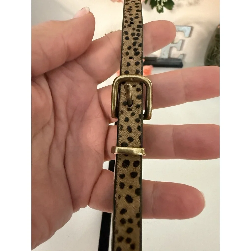 Vintage XSkinny Belt Gold Buckle Leopard Calf Hair‎ Leather Brown Tan XS 26